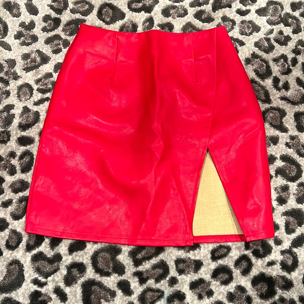 UNWORN Superdown Faux Leather Mini Skirt with Slit